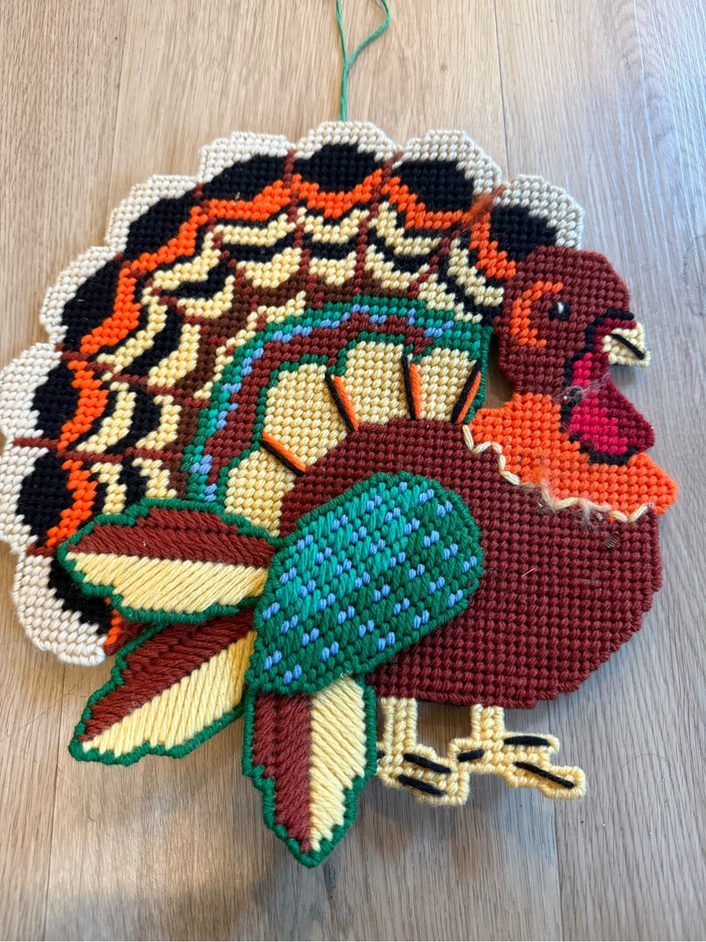 Vintage Handmade Needlepoint Turkey Wall Hanging